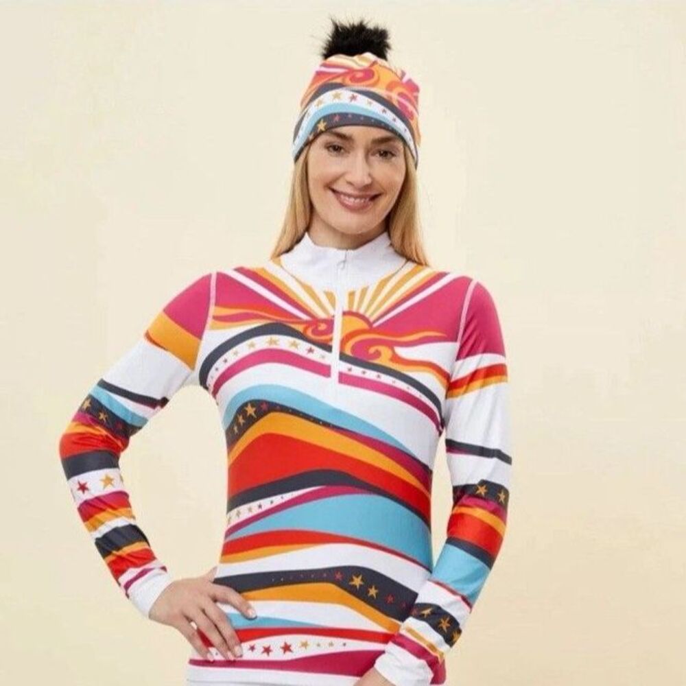 Krimson Klover Dream On 1/4 Zip Base Layer Womens M Ski Mountain Graphic Top